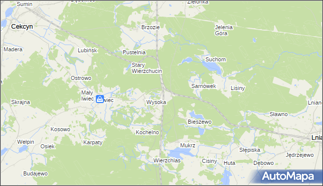 mapa Wierzchucin gmina Cekcyn, Wierzchucin gmina Cekcyn na mapie Targeo
