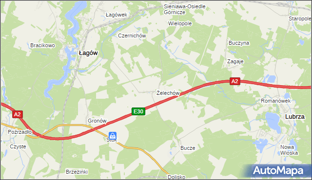 mapa Żelechów gmina Łagów, Żelechów gmina Łagów na mapie Targeo