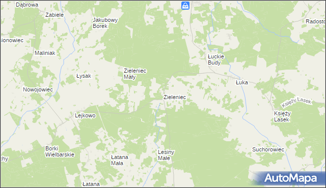 mapa Zieleniec gmina Wielbark, Zieleniec gmina Wielbark na mapie Targeo