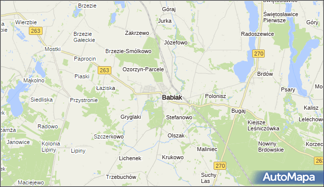 mapa Babiak powiat kolski, Babiak powiat kolski na mapie Targeo