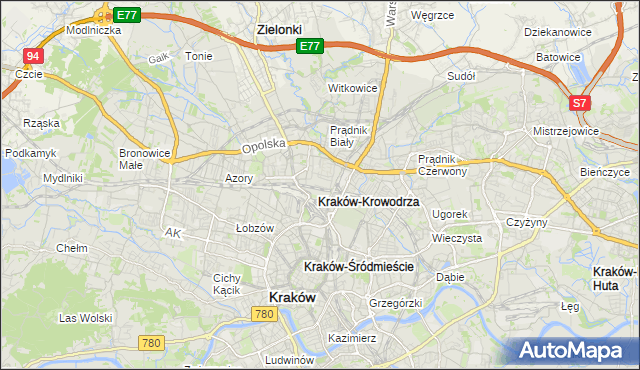 mapa Krowodrza, Krowodrza na mapie Targeo