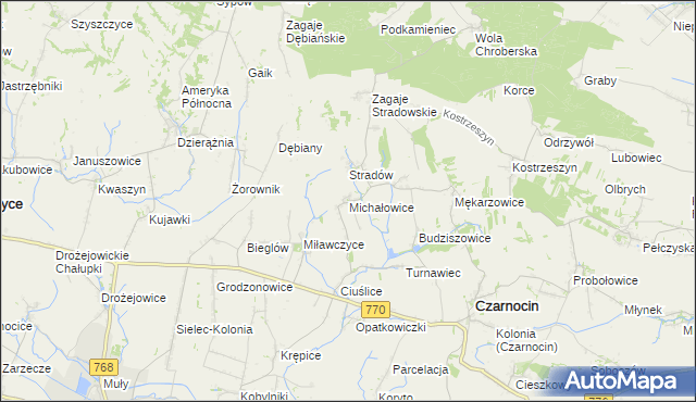 mapa Michałowice gmina Czarnocin, Michałowice gmina Czarnocin na mapie Targeo