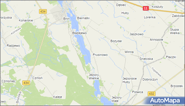 mapa Prusinowo gmina Kórnik, Prusinowo gmina Kórnik na mapie Targeo