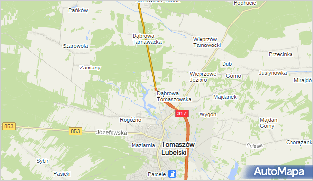 mapa Dąbrowa Tomaszowska, Dąbrowa Tomaszowska na mapie Targeo