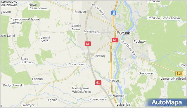 mapa Jeżewo gmina Pułtusk, Jeżewo gmina Pułtusk na mapie Targeo