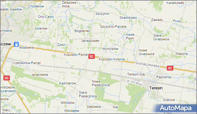 mapa Kożuszki-Kolonia, Kożuszki-Kolonia na mapie Targeo