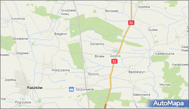 mapa Biniew, Biniew na mapie Targeo
