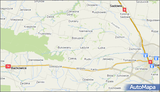 mapa Łężyce gmina Sadowie, Łężyce gmina Sadowie na mapie Targeo