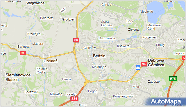 mapa Będzin, Będzin na mapie Targeo