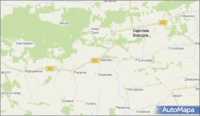 mapa Bąkowo gmina Dąbrowa Biskupia, Bąkowo gmina Dąbrowa Biskupia na mapie Targeo