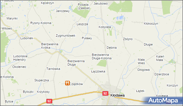 mapa Bierzwienna Długa-Kolonia, Bierzwienna Długa-Kolonia na mapie Targeo