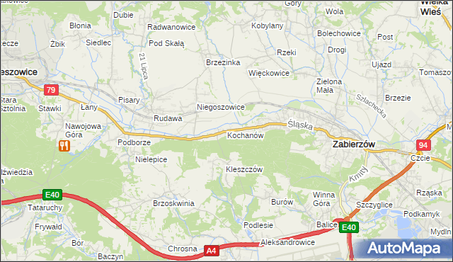 mapa Kochanów gmina Zabierzów, Kochanów gmina Zabierzów na mapie Targeo