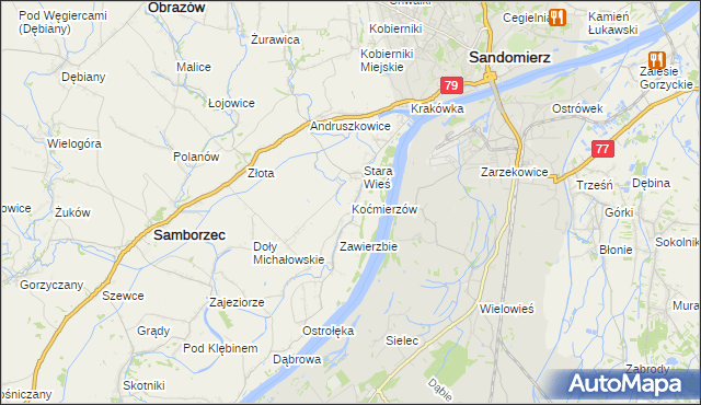 mapa Koćmierzów, Koćmierzów na mapie Targeo