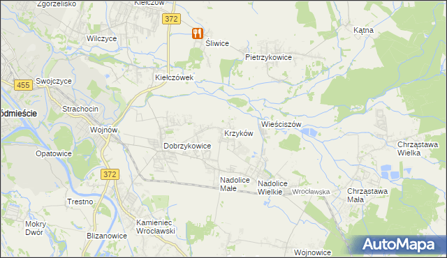 mapa Krzyków gmina Czernica, Krzyków gmina Czernica na mapie Targeo