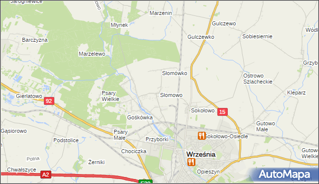 mapa Słomowo gmina Września, Słomowo gmina Września na mapie Targeo