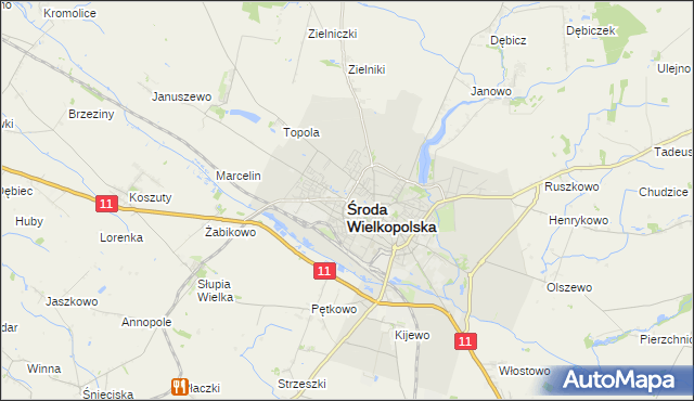 mapa Środa Wielkopolska, Środa Wielkopolska na mapie Targeo