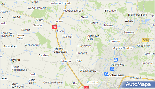 mapa Bronisławy gmina Sochaczew, Bronisławy gmina Sochaczew na mapie Targeo