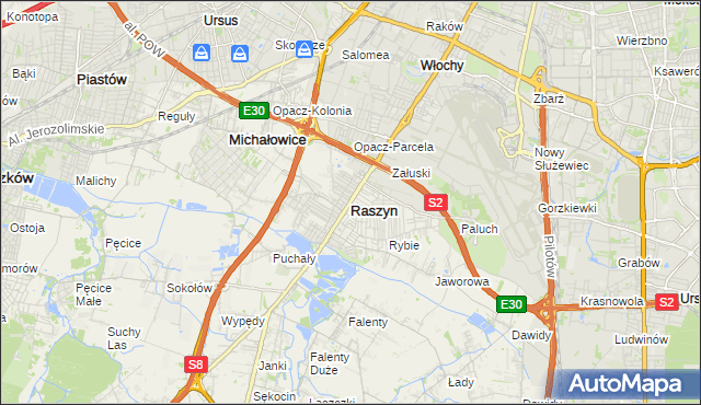 mapa Raszyn powiat pruszkowski, Raszyn powiat pruszkowski na mapie Targeo