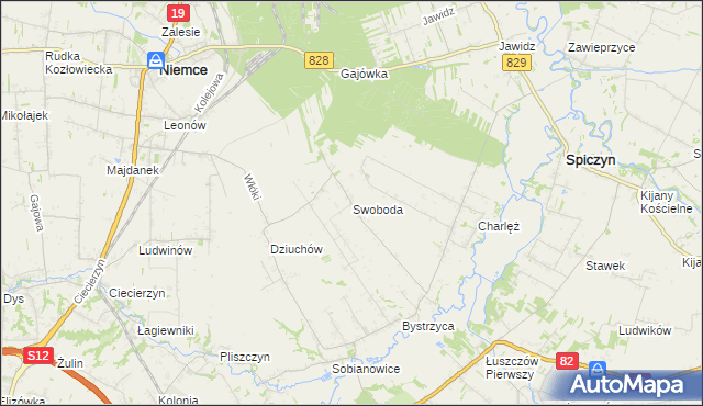 mapa Swoboda gmina Niemce, Swoboda gmina Niemce na mapie Targeo
