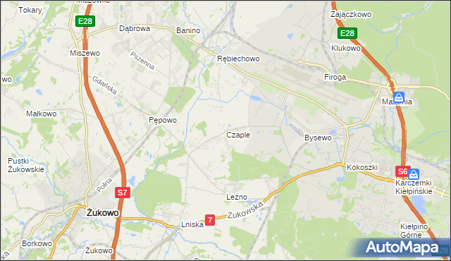 mapa Czaple gmina Żukowo, Czaple gmina Żukowo na mapie Targeo