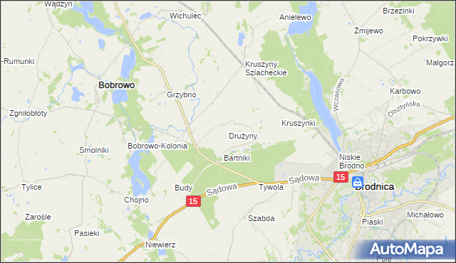 mapa Drużyny gmina Bobrowo, Drużyny gmina Bobrowo na mapie Targeo