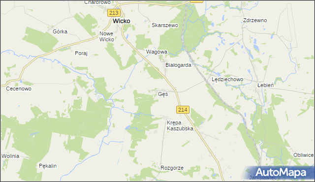 mapa Gęś gmina Wicko, Gęś gmina Wicko na mapie Targeo