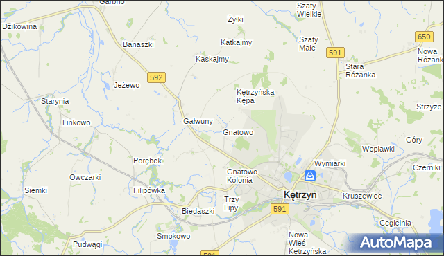 mapa Gnatowo gmina Kętrzyn, Gnatowo gmina Kętrzyn na mapie Targeo