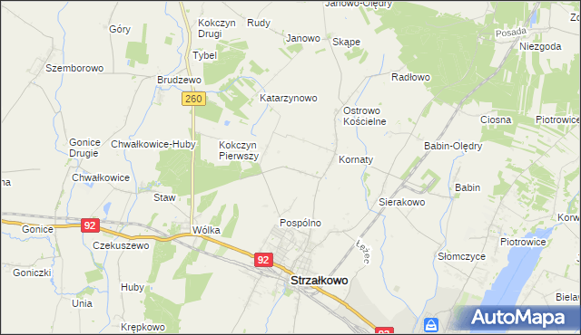 mapa Kornaty-Kolonia Druga, Kornaty-Kolonia Druga na mapie Targeo
