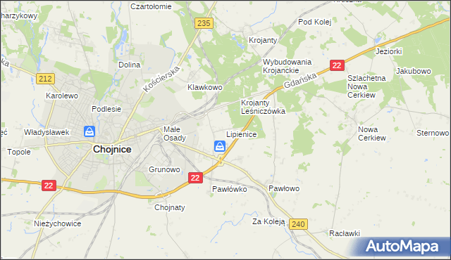 mapa Lipienice gmina Chojnice, Lipienice gmina Chojnice na mapie Targeo