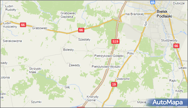 mapa Pietrzykowo-Gołąbki, Pietrzykowo-Gołąbki na mapie Targeo
