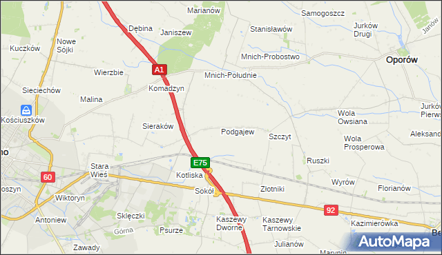 mapa Podgajew gmina Oporów, Podgajew gmina Oporów na mapie Targeo