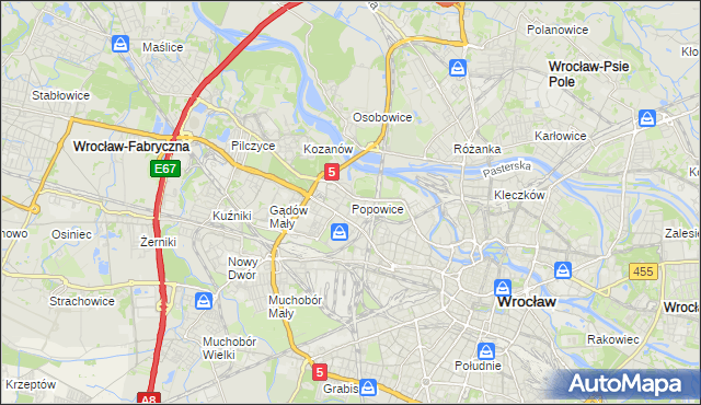 mapa Popowice gmina Wrocław, Popowice gmina Wrocław na mapie Targeo