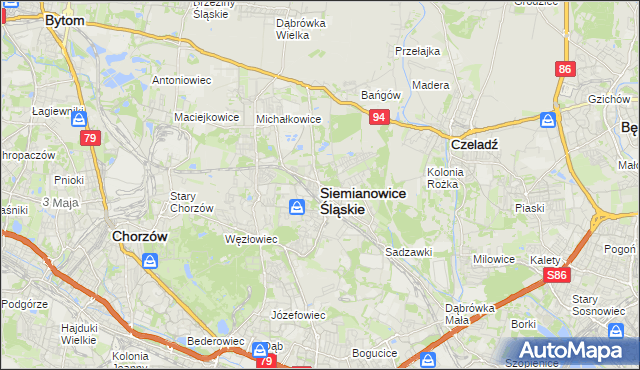mapa Siemianowice Śląskie, Siemianowice Śląskie na mapie Targeo