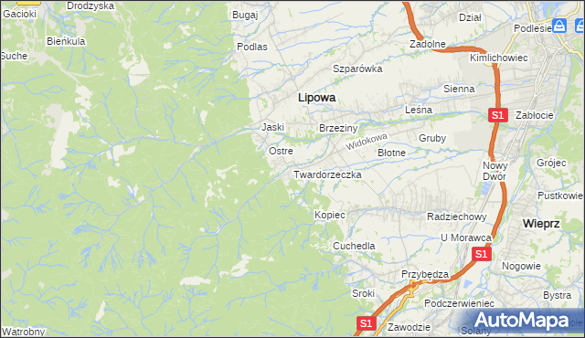 mapa Twardorzeczka, Twardorzeczka na mapie Targeo