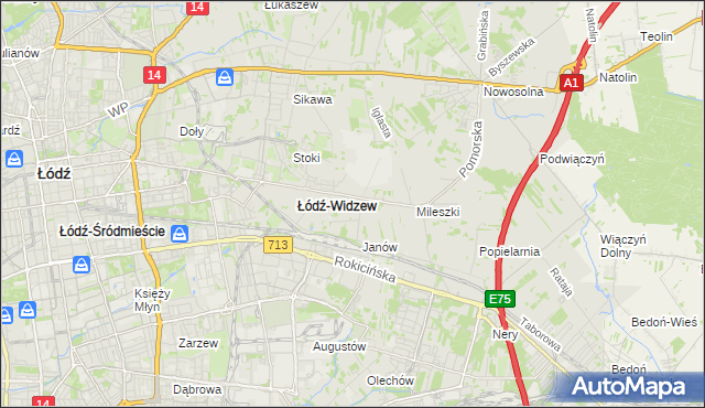mapa Widzew, Widzew na mapie Targeo
