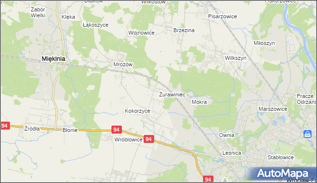 mapa Żurawiniec gmina Miękinia, Żurawiniec gmina Miękinia na mapie Targeo