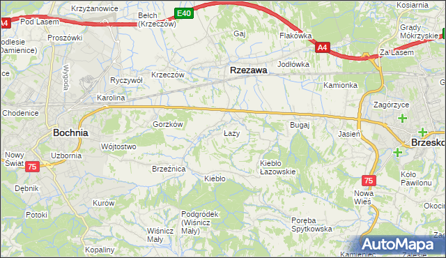 mapa Łazy gmina Rzezawa, Łazy gmina Rzezawa na mapie Targeo