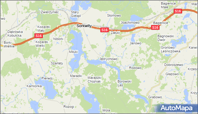 mapa Jędrychowo gmina Sorkwity, Jędrychowo gmina Sorkwity na mapie Targeo