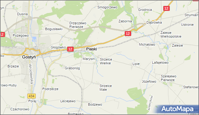 mapa Strzelce Wielkie gmina Piaski, Strzelce Wielkie gmina Piaski na mapie Targeo