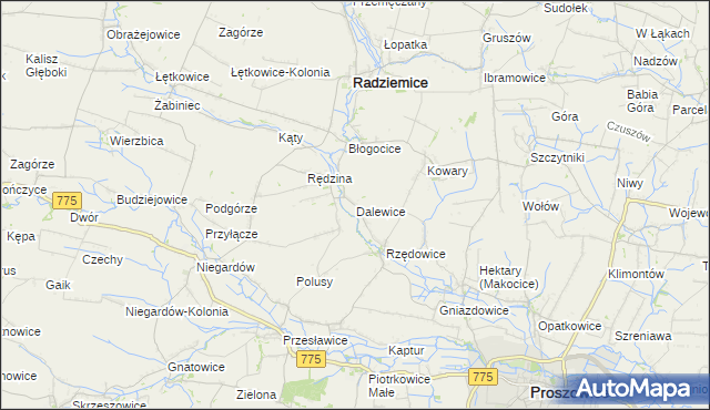 mapa Dalewice, Dalewice na mapie Targeo