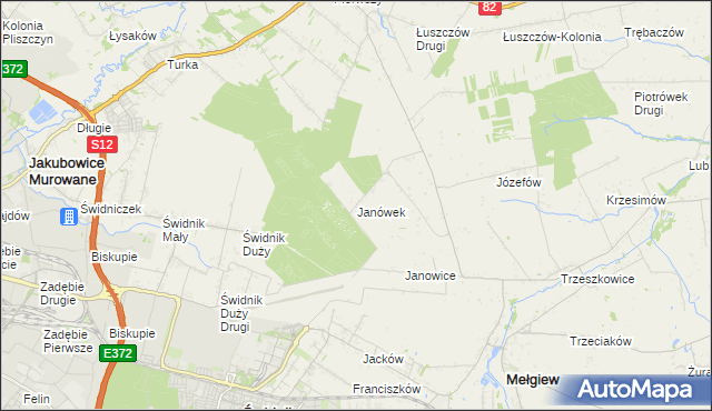 mapa Janówek gmina Mełgiew, Janówek gmina Mełgiew na mapie Targeo