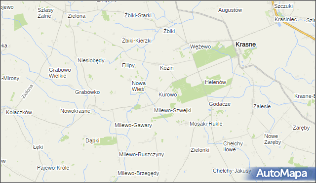 mapa Kurowo gmina Krasne, Kurowo gmina Krasne na mapie Targeo