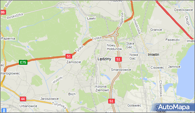 mapa Lędziny powiat bieruńsko-lędziński, Lędziny powiat bieruńsko-lędziński na mapie Targeo
