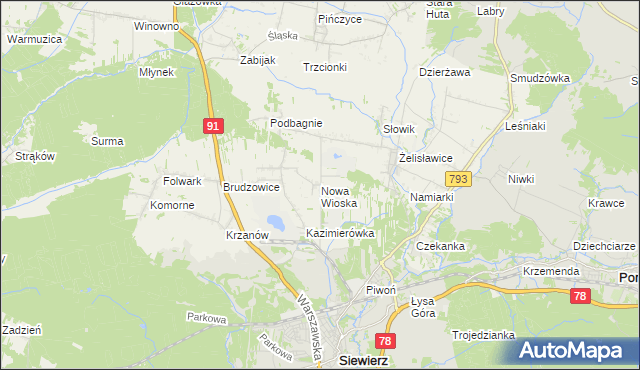 mapa Nowa Wioska gmina Siewierz, Nowa Wioska gmina Siewierz na mapie Targeo