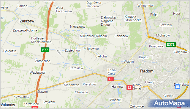 mapa Bielicha, Bielicha na mapie Targeo