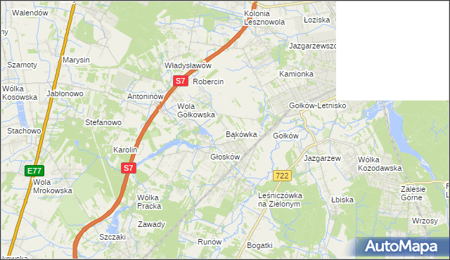 mapa Bąkówka gmina Piaseczno, Bąkówka gmina Piaseczno na mapie Targeo