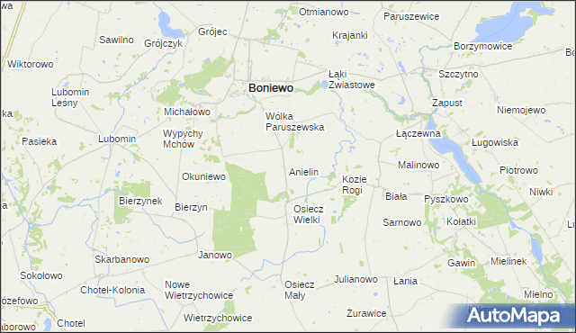 mapa Anielin gmina Boniewo, Anielin gmina Boniewo na mapie Targeo