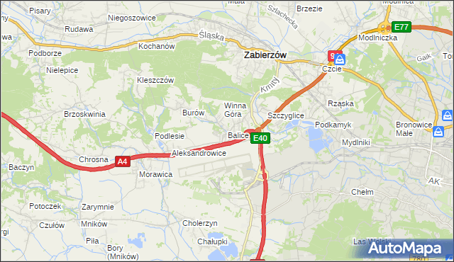 mapa Balice gmina Zabierzów, Balice gmina Zabierzów na mapie Targeo
