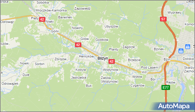 mapa Bliżyn, Bliżyn na mapie Targeo