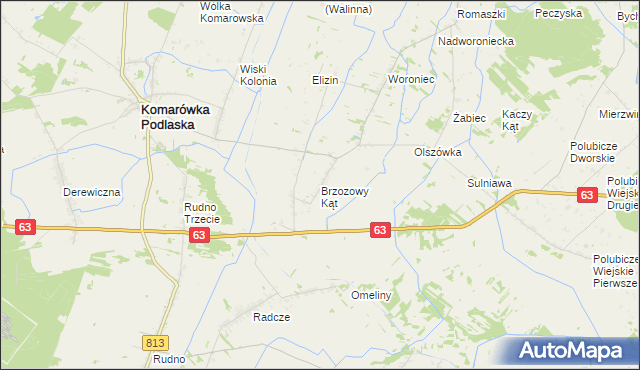 mapa Brzozowy Kąt gmina Komarówka Podlaska, Brzozowy Kąt gmina Komarówka Podlaska na mapie Targeo